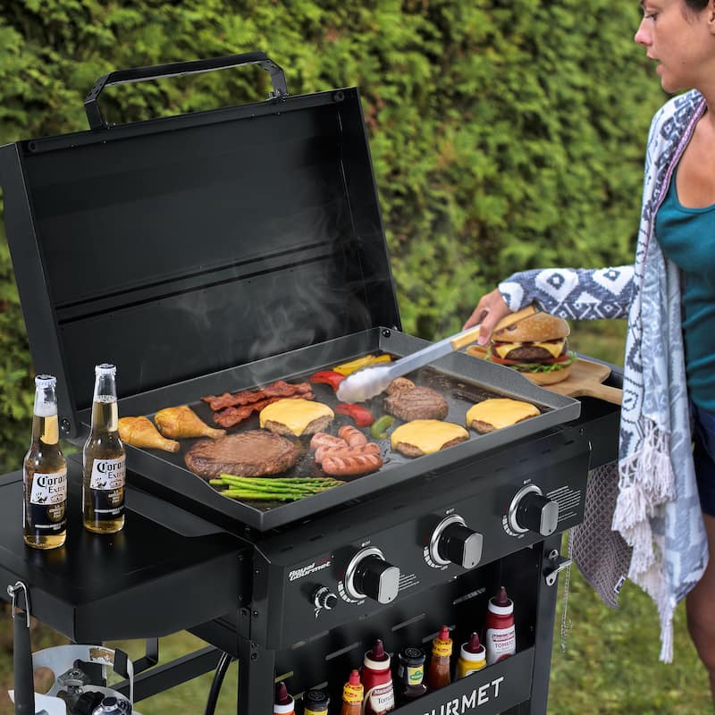 Royal Gourmet, Gas Griddle with Hood and Collapsible Side Shelves