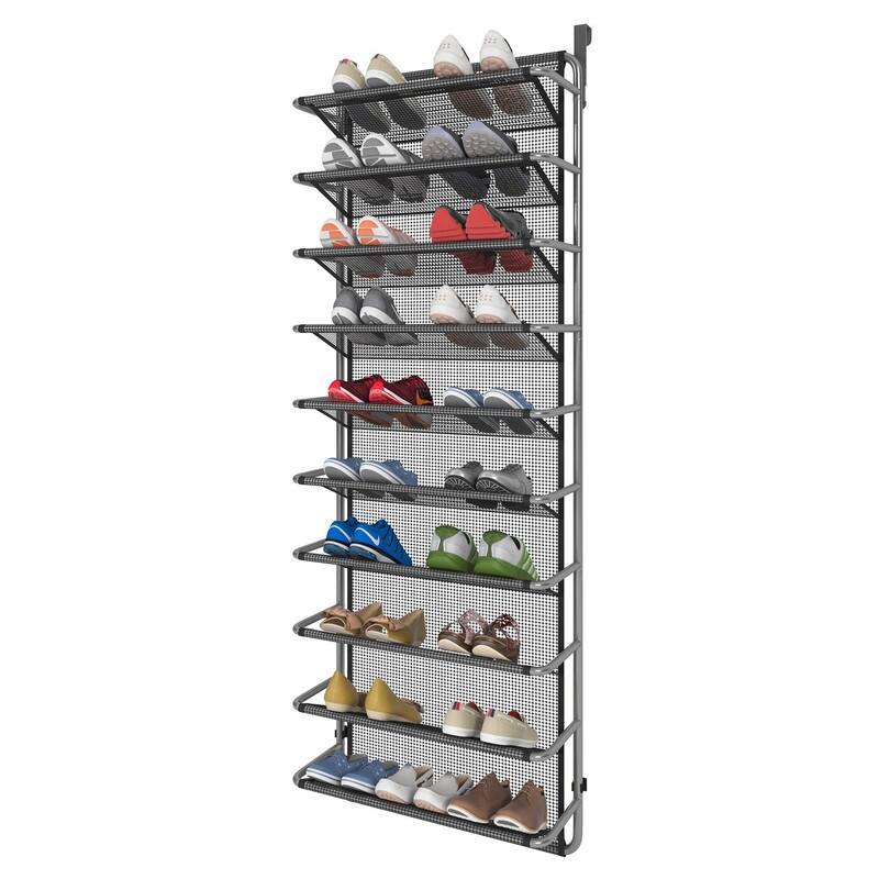 10 Tier Shoe Rack Over The Door Shoe Organizer - Silver Grey