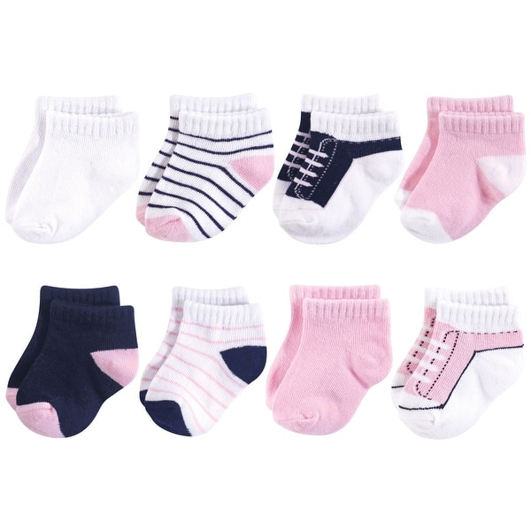 slide 1 of 1, Yoga Sprout Baby Girl Socks, Light Pink Navy Light Pink Navy - 0-6 Months