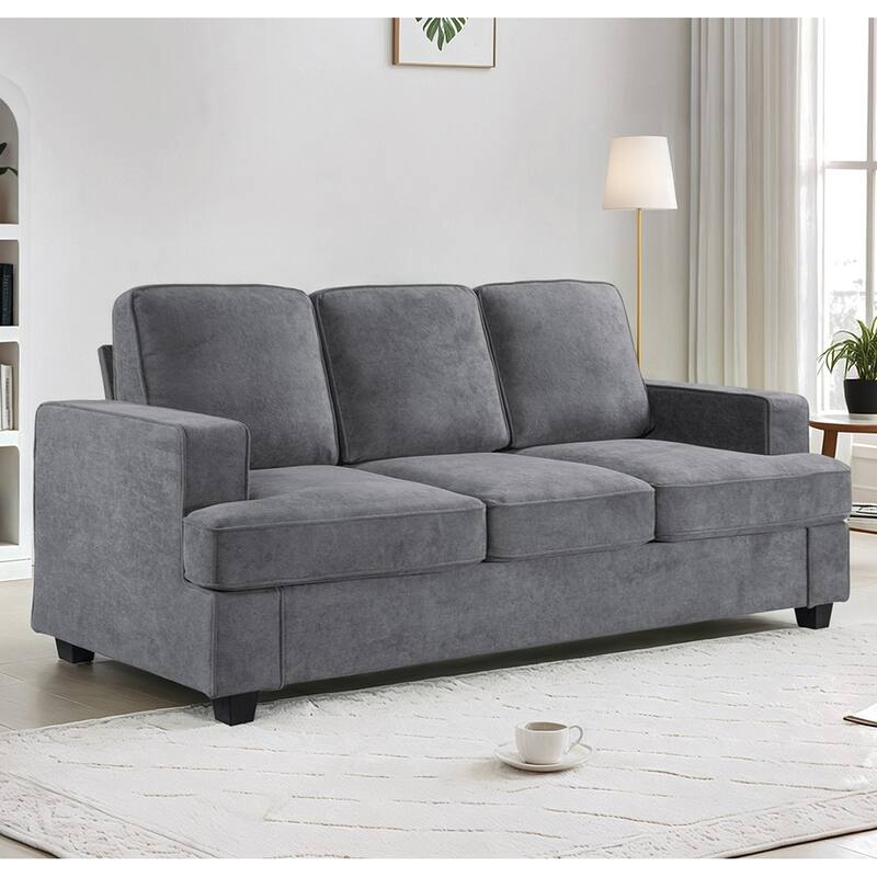 Comfortable 3 Seater Grey Velvet Sofa for Home, Apartment, Office