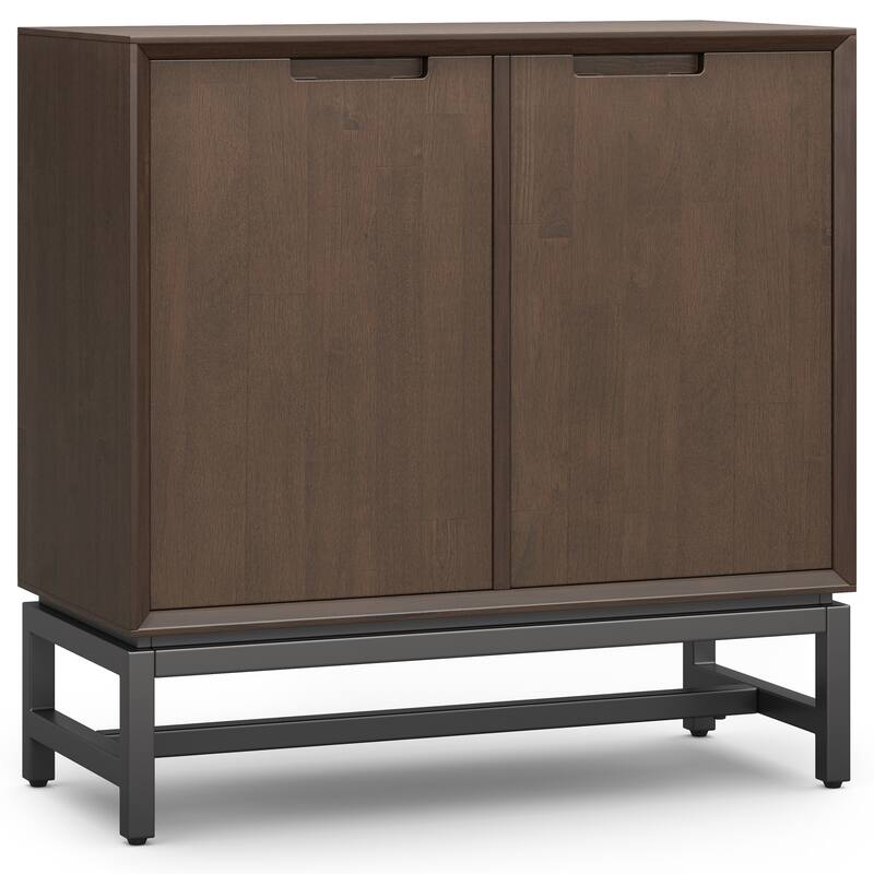 Simpli Home Banting Solid Wood 32 inch Storage Cabinet in Walnut Brown (Set of 2) - 32"W x 14"D x 31.5"H