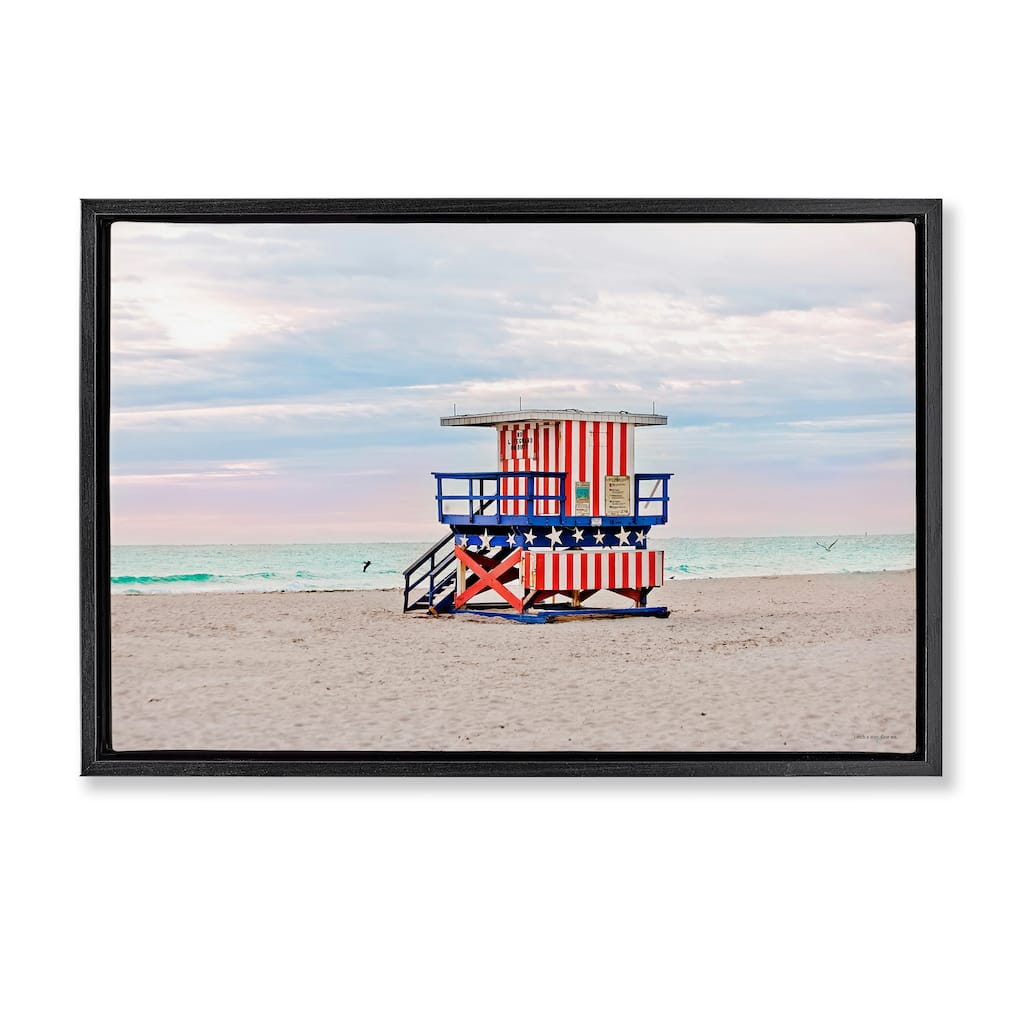 Stupell Patriotic Lifeguard Hut Framed Floater Canvas Wall Art Design By Seven Trees Design