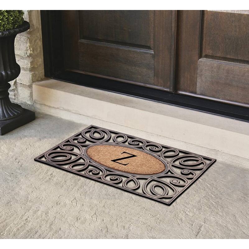 A1HC Rubber and Coir Elegant Circles Monogrammed Double Door Doormat 23"X38"