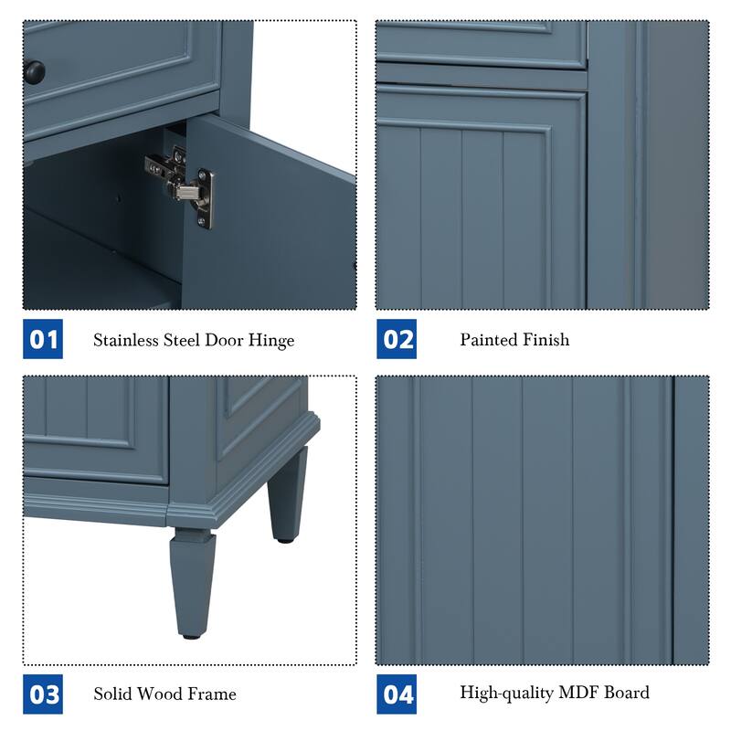 Rossetta Modern Wooden Convenient Flip Drawer Design Freestanding Bathroom Vanity Cabinet with Adjustable Shelf, Easy Assembly