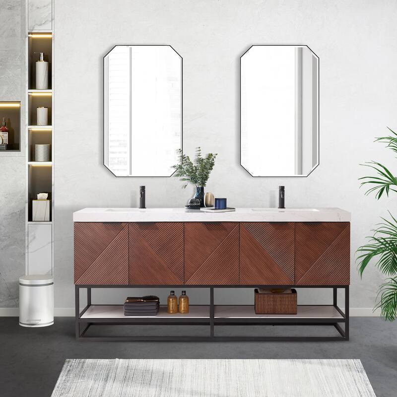 Mahon Double Bath Vanity with Composite Stone Top and Mirror