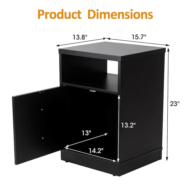 Modern Nightstand with Door & Open Shelf
