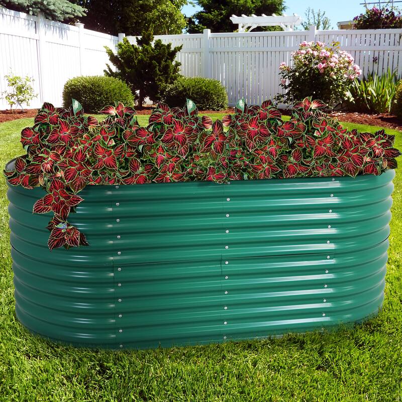 Sunnydaze Stackable Galvalume Steel Raised Garden Bed - 79" Oval - Green