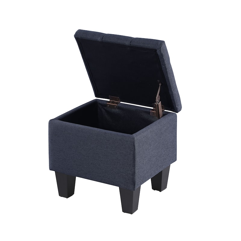 Tufted Fabric Storage Ottoman Bench, Ottoman Linen Bench - Set of 3