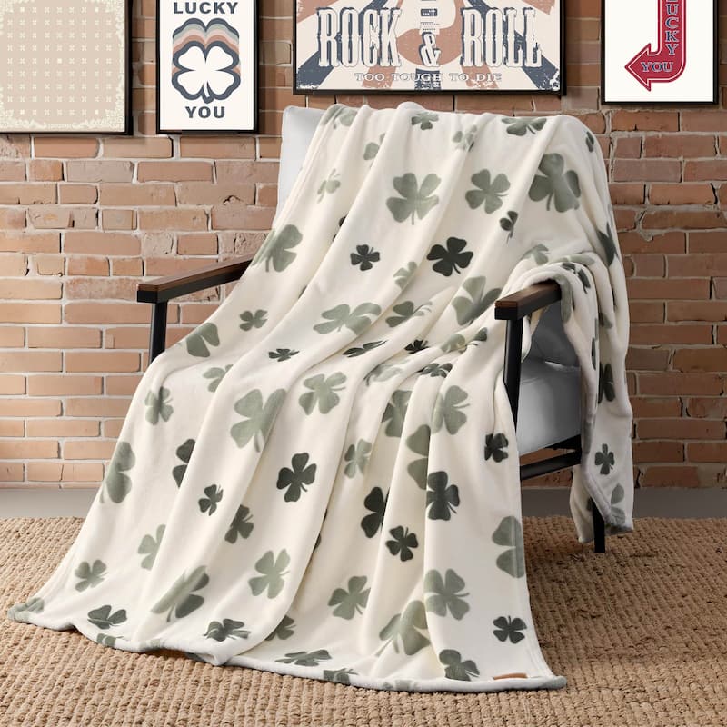 Lucky Brand Lucky Clovers Plush Throw Blankets