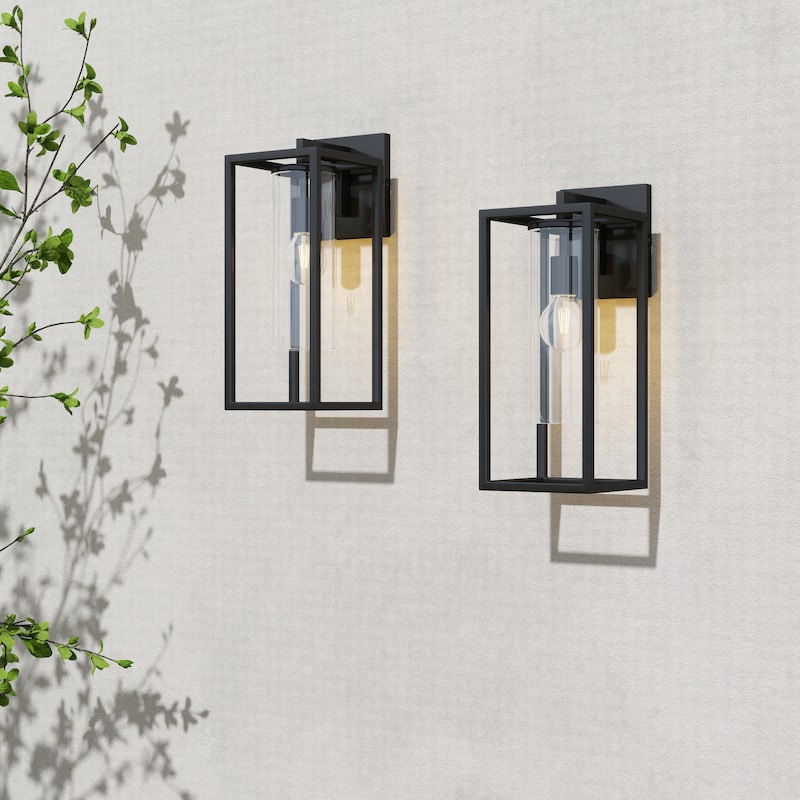 2 Pack Metal 1-Light Clear Glass Outdoor Wall Sconce Light