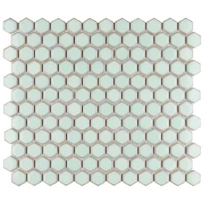 Merola Tile Hudson 1" Hex Light Green 11-7/8" x 13-1/4" Porcelain Floor and Wall Tile