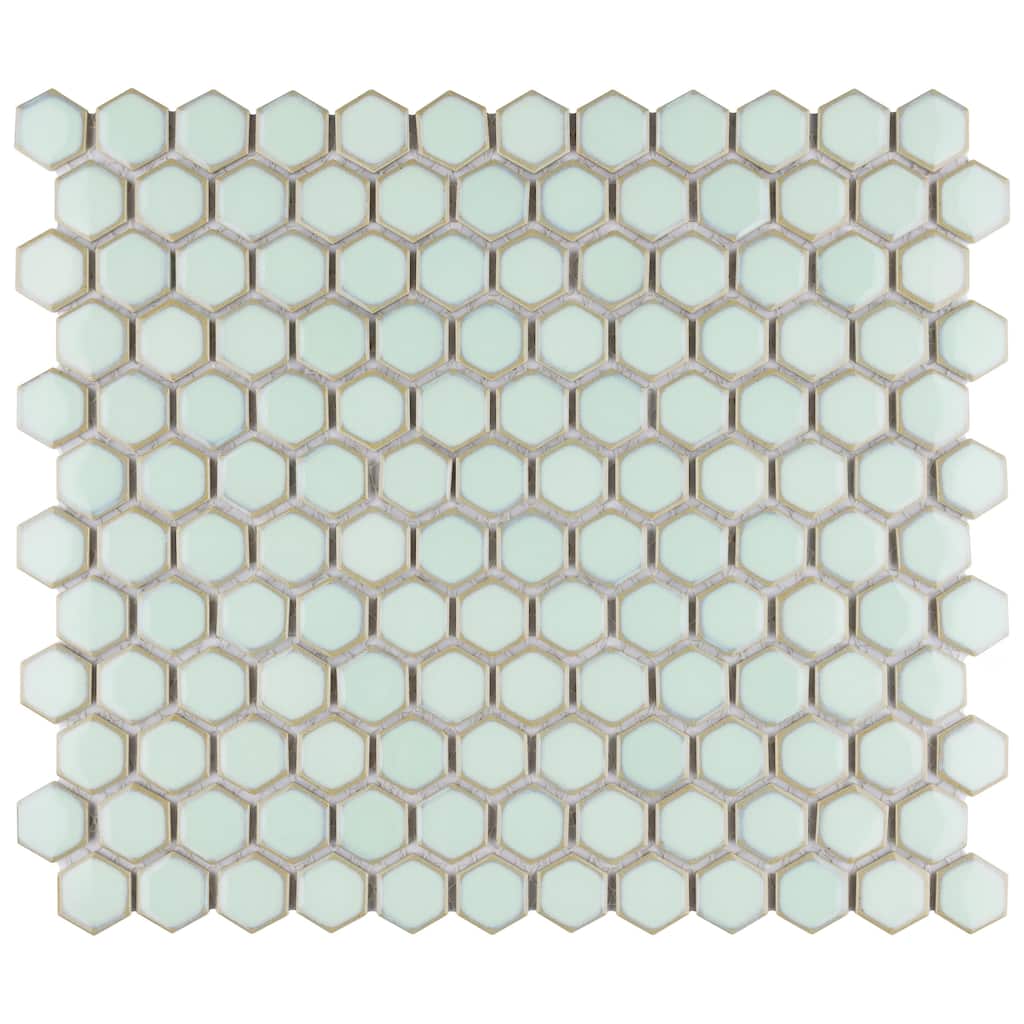 Merola Tile Hudson 1" Hex Light Green 11-7/8" x 13-1/4" Porcelain Floor and Wall Tile