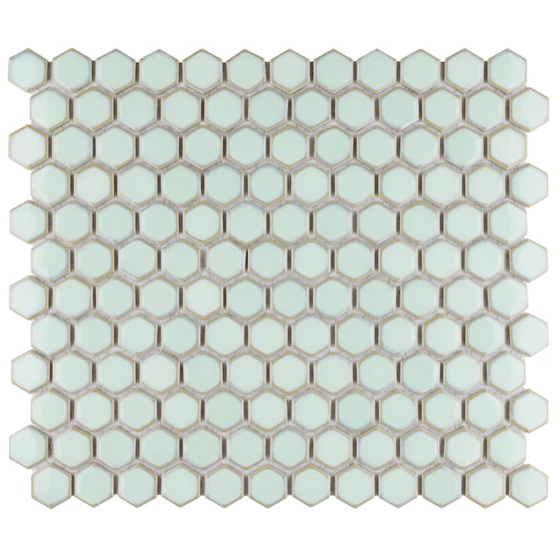 Merola Tile Hudson 1" Hex Light Green 11-7/8" x 13-1/4" Porcelain Mosaic Floor and Wall Tile