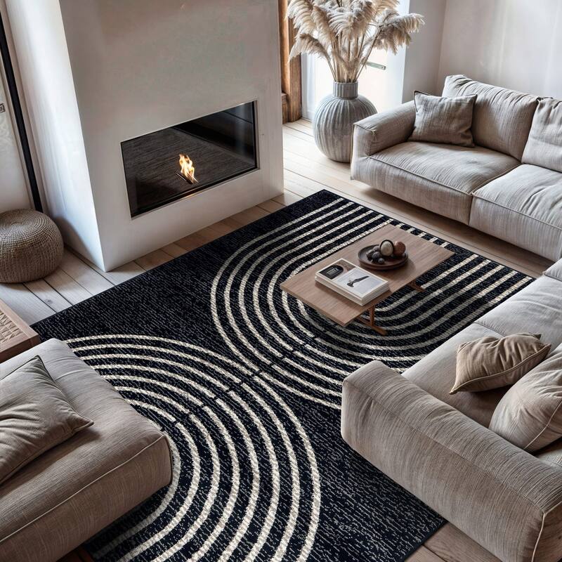 Contemporary Arch Black Ivory Gray Stylish Area Rug for Any Room - 7' 10" x 10'