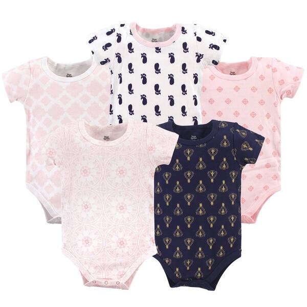 slide 1 of 1, Yoga Sprout Baby Girl Cotton Bodysuits 5pk, Navy Moroccan 0-3 Months - Navy Moroccan