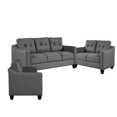 De 3 Piece Sofa Set, Soft Poly Linen Upholstery and Track Arms, Gray