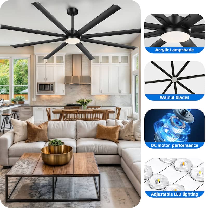 Moasis 96 Inch Black Ceiling Fan with Light and Remote&6 Speeds