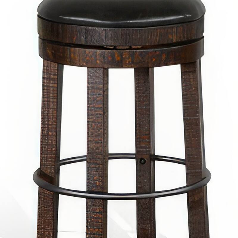 Flint Swivel Barstool Set of 2, Black Faux Leather, Dark Brown Wood