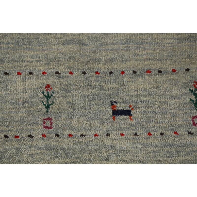 Hand Knotted Oriental 100% Wool Carpet Tribal Tribal Green Gabbeh Area Rug - 5' 11'' X 2' 6''