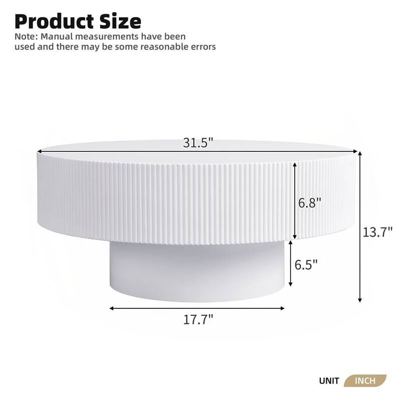 Round Coffee Table with 6.8" Thick Tabletop, Modern Drum End Table