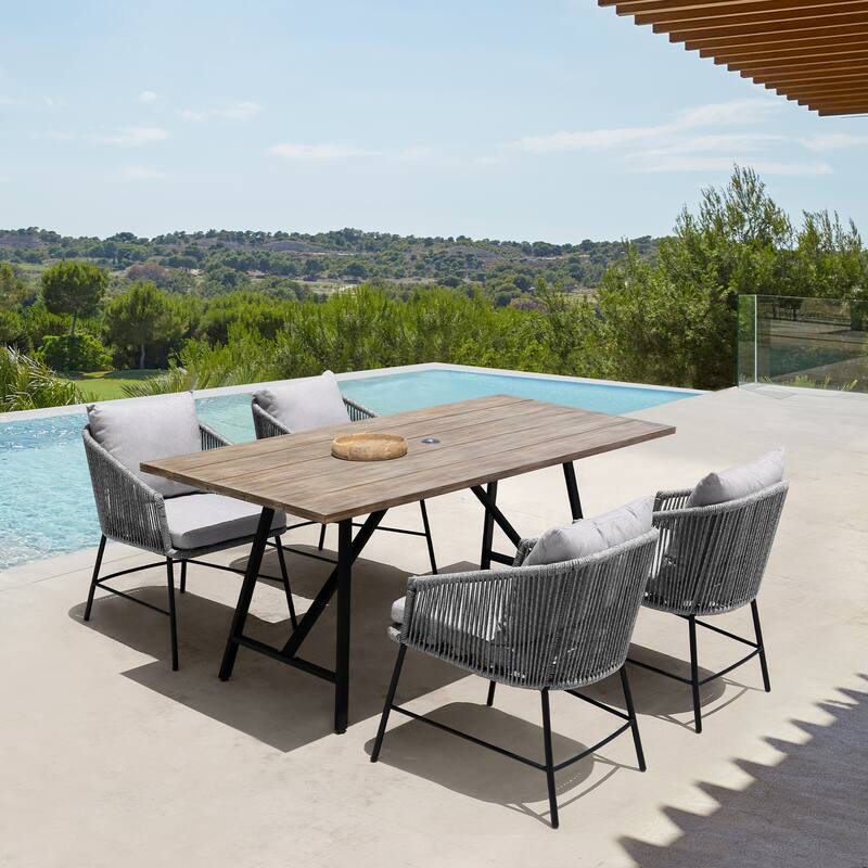 Koala and Calica Rope and Eucalyptus Wood 5 Piece Outdoor Dining Set - Light Eucalyptus