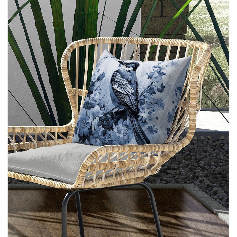 Feathered Floralscapes Indoor/Outdoor Reversible Throw Pillow Blue