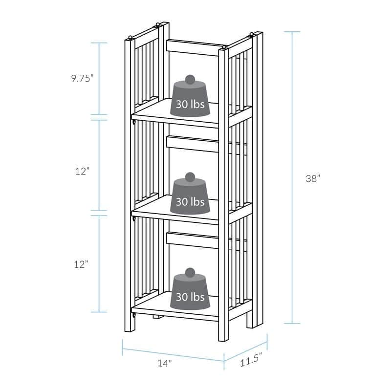 3-Shelf Folding 14-inch Wide Bookcase