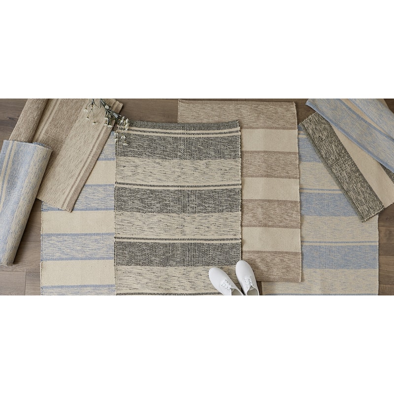 DII French Blue Variegated Plaid Recycled Yarn Rug (Set of 2) - Big
