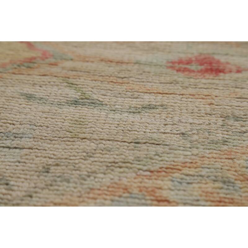 Hand Knotted Oriental 100% Wool Carpet Transitional Geometric Beige & Ivories Oushak Runner Rug - 10' 2'' X 3' 5''