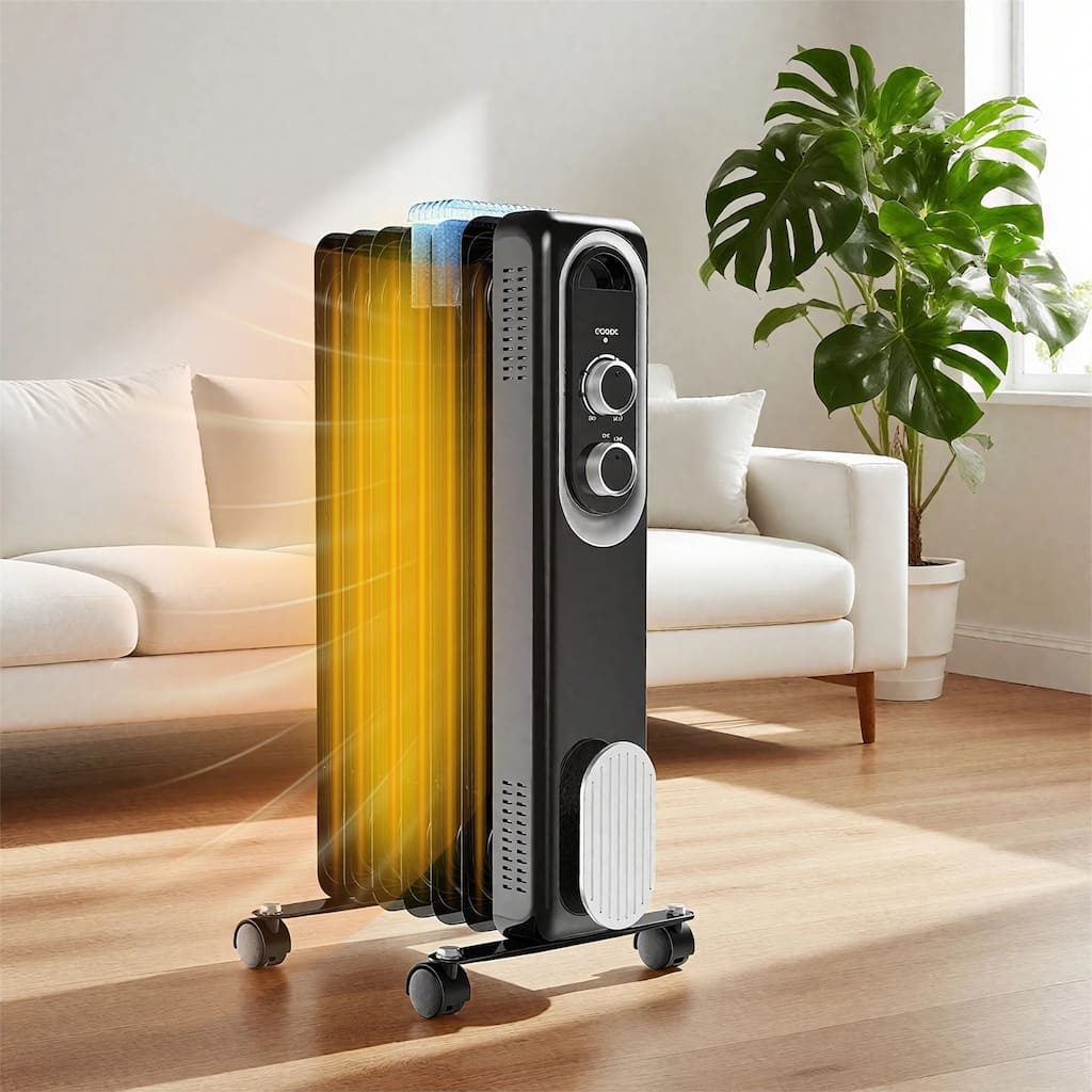 Oil Space Heater, Portable Radiator Heater with 3 Heat Settings, 1500W Thermostat, Tip-Over Protection