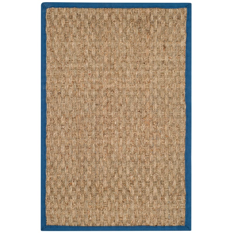 SAFAVIEH Natural Fiber Marina Basketweave Seagrass Rug - 2'3" x 4' - Natural/Navy