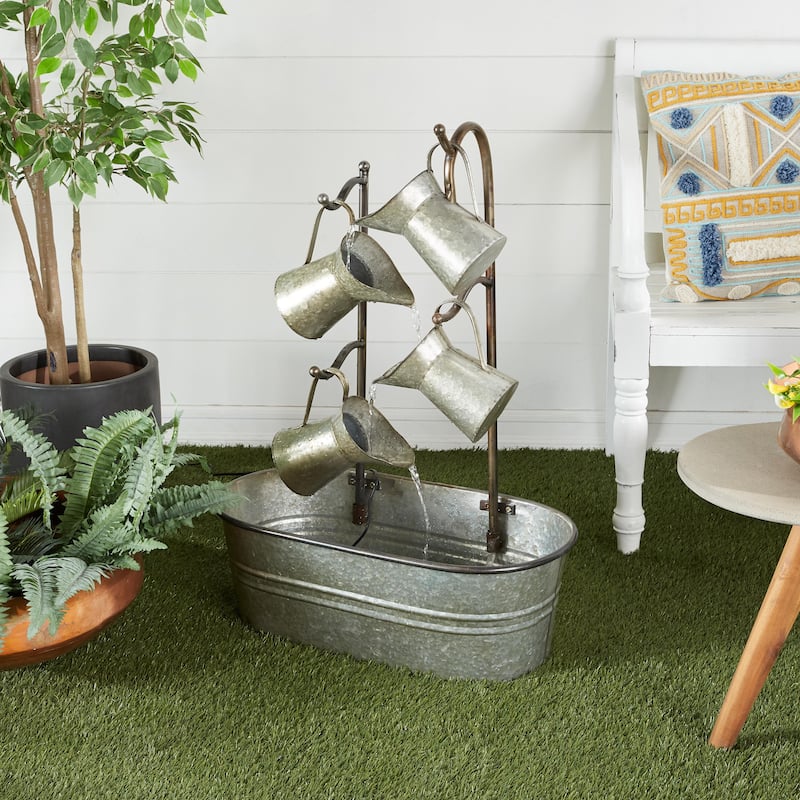 Metal Fountain with Watering Cans - Gray - Roche River Decor