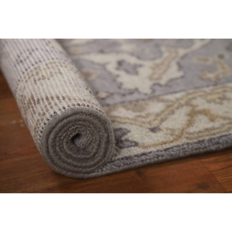 Gray Oushak Oriental Runner Rug Hand-Knotted Wool Carpet - 2'6"x 9'11"