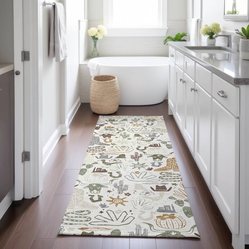 Machine Washable Indoor/ Outdoor Modern Ranch Chantille Rug