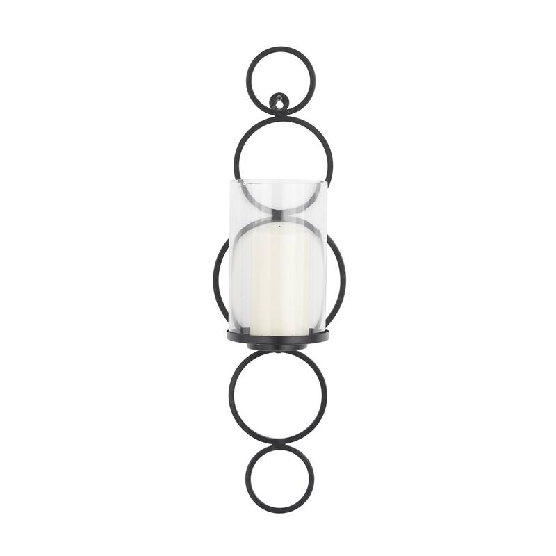 Metal Single Candle Indoor Outdoor Wall Sconce with Glass Holder - Black, Silver or Gold - CosmoLiving by Cosmopolitan