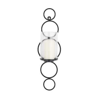 Metal Single Candle Indoor Outdoor Wall Sconce with Glass Holder - Black, Silver or Gold - CosmoLiving by Cosmopolitan