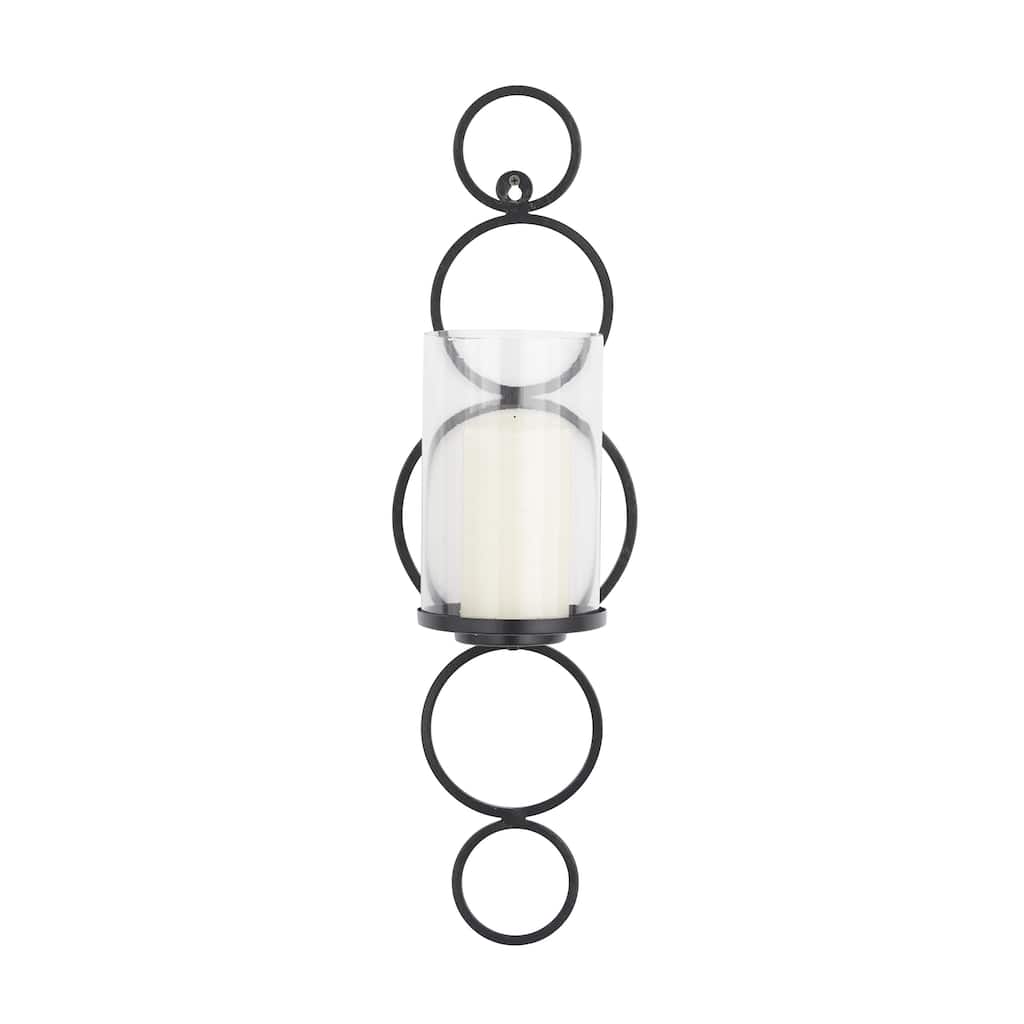 Metal Single Candle Indoor Outdoor Wall Sconce with Glass Holder - Black, Silver or Gold - CosmoLiving by Cosmopolitan