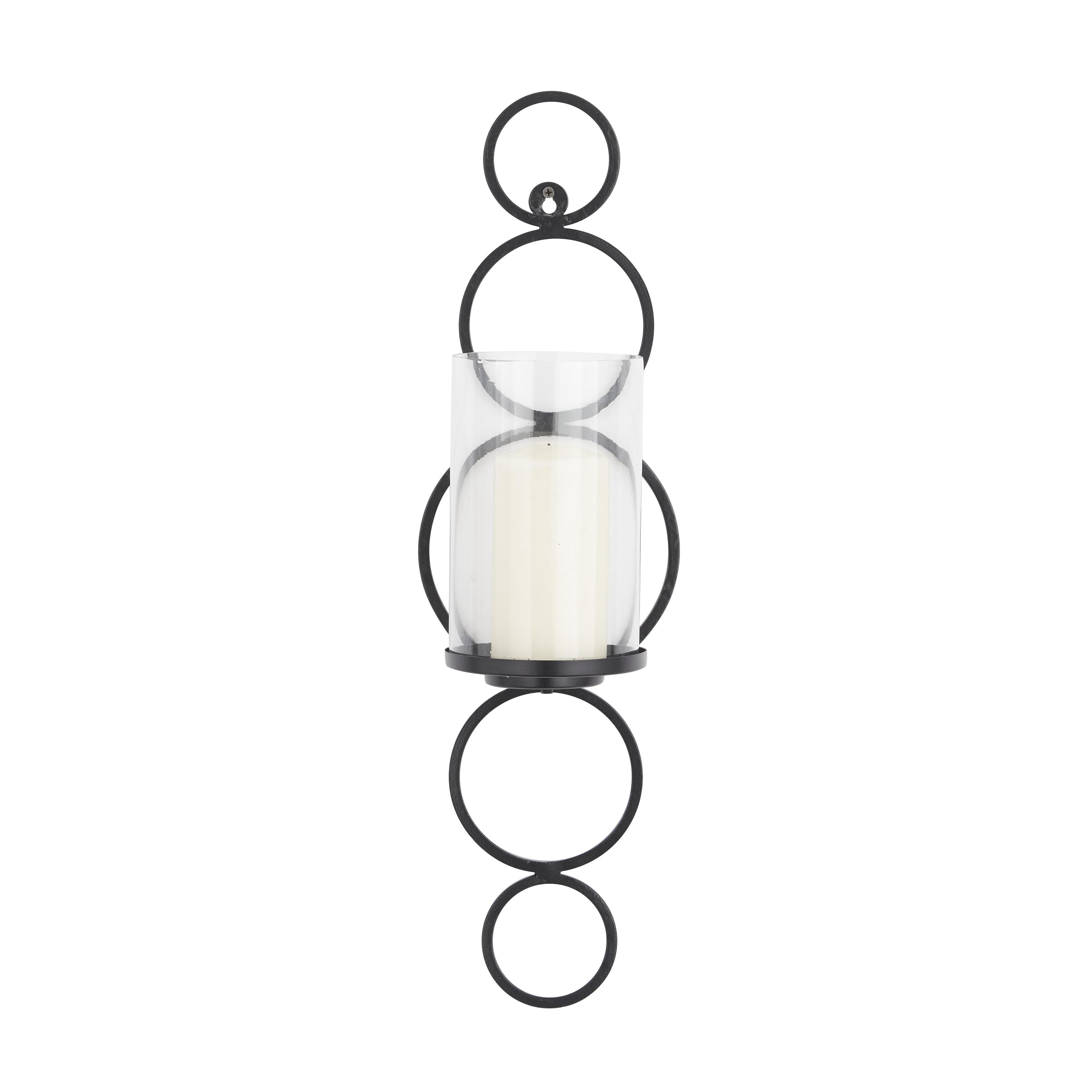 Metal Single Candle Indoor Outdoor Wall Sconce with Glass Holder - Black, Silver or Gold - CosmoLiving by Cosmopolitan
