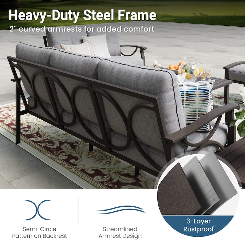 Outdoor Patio Furniture Set, Outdoor Metal Sectional Furniture with Cushions, Outdoor Conversation Seating Set with Coffee Table