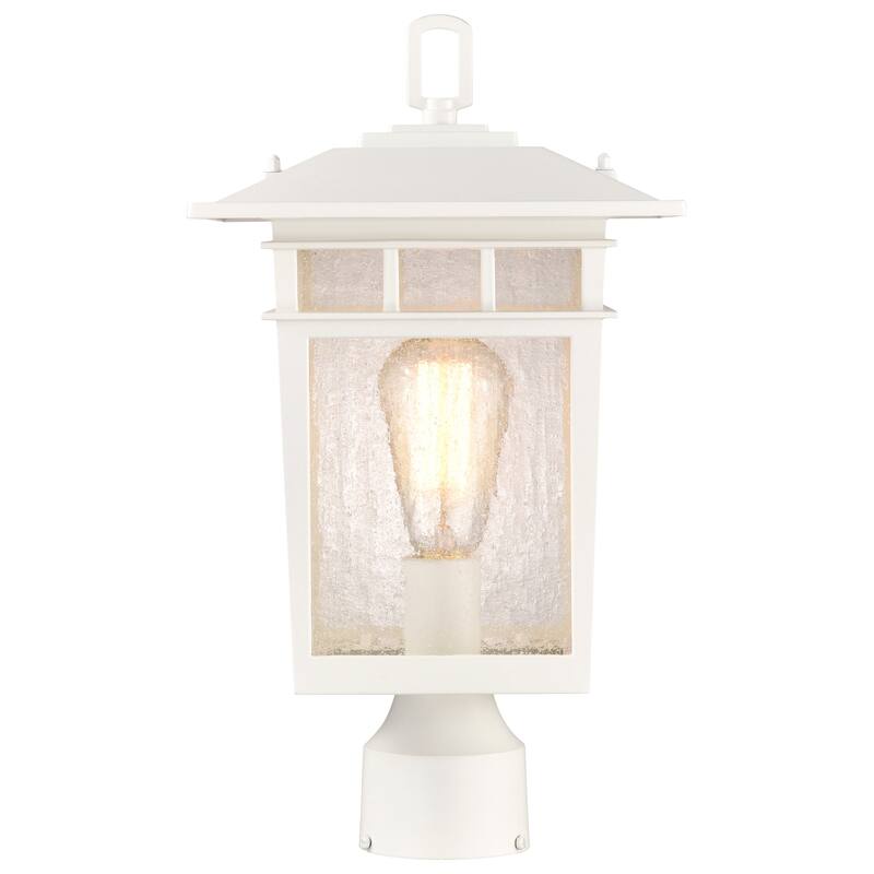 Cove Neck Outdoor Large Post Light Pole Lantern 1 Light White Finish Clear Seeded Glass