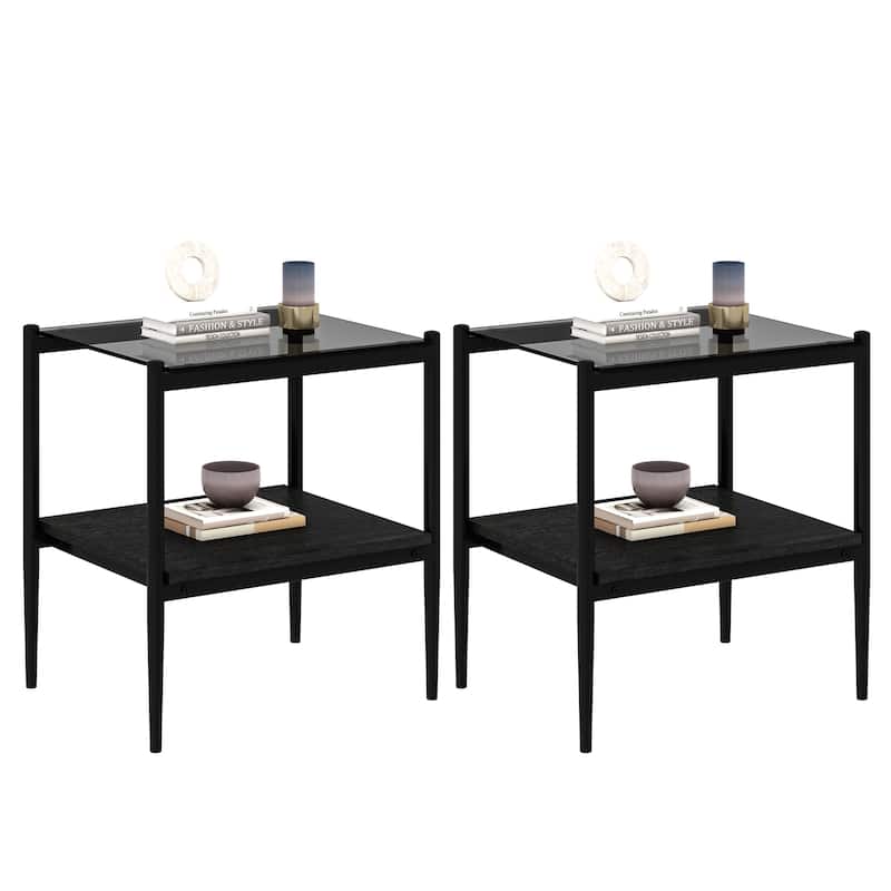 Coffee Table and End tables Set of 3, Tempered Glass Table with MDF layer, Modern Tables for Living Room , Gray Glass