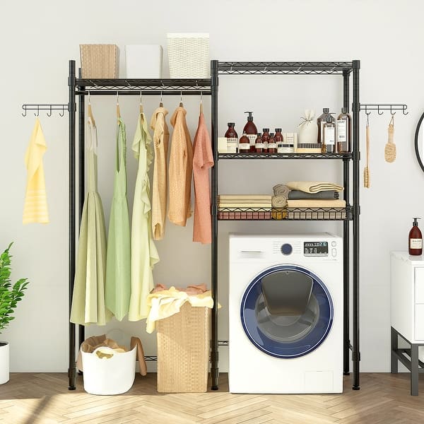 Wire Robe Rack Freestanding Closet Wardrobe Wire Garment Rack Black - Bed Bath ...