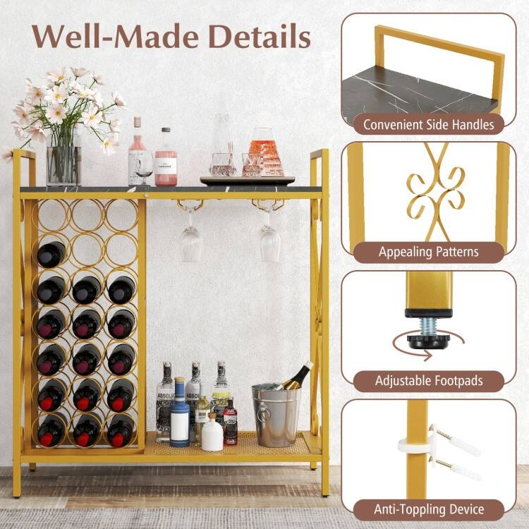 21 Bottle Wine Rack Floor Stand with Glass Holder and Storage Shelf