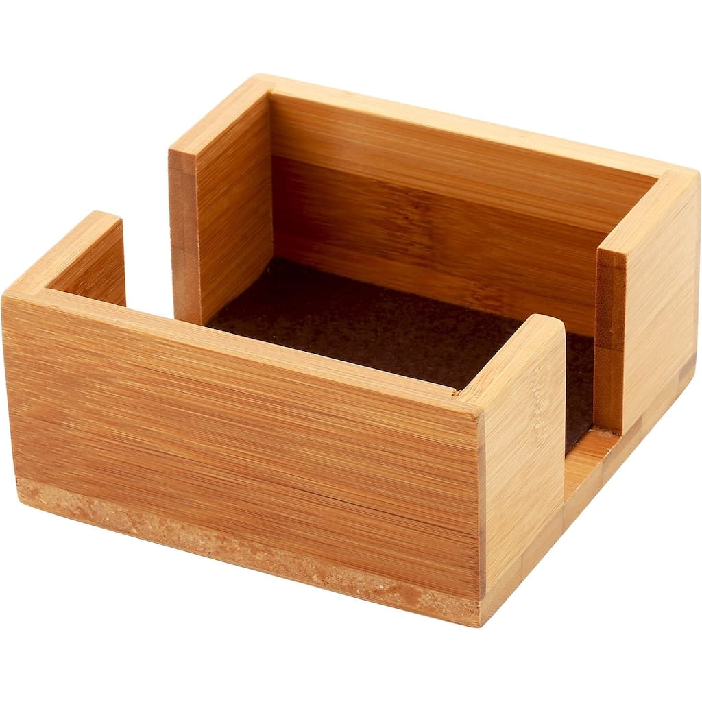 Natural Bamboo Wood Square Coaster Holder 5” x 5” x 2” Holds 4-4” Square Coasters