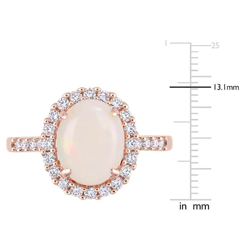 Miadora 14k Rose Gold Oval-cut Opal and 2/5ct TDW Diamond Halo Cocktail Ring