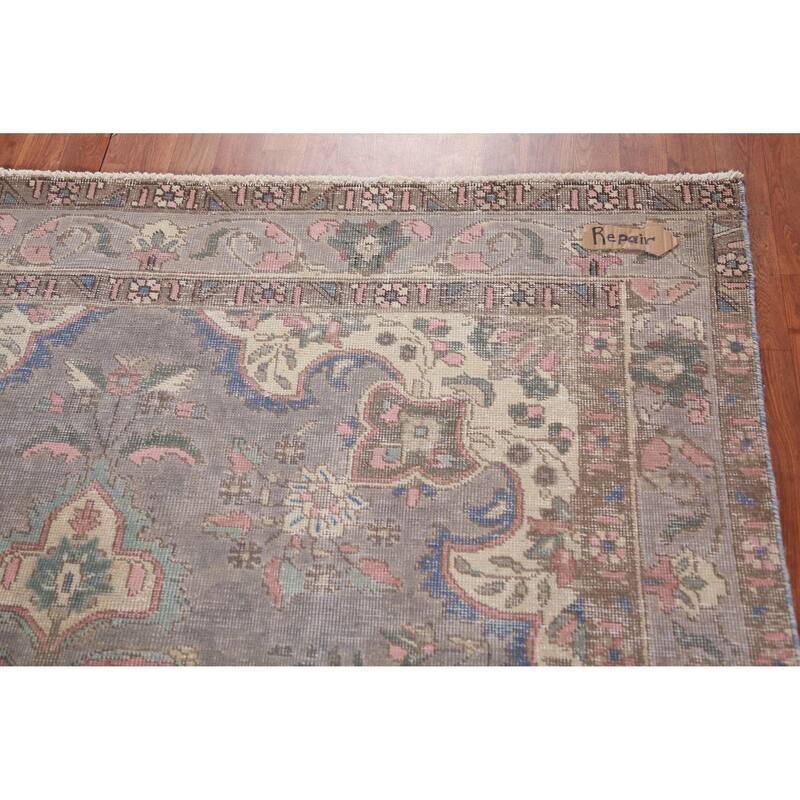 Gray Tabriz Persian Vintage Area Rug Handmade Wool Carpet - 6'8" x 9'7"