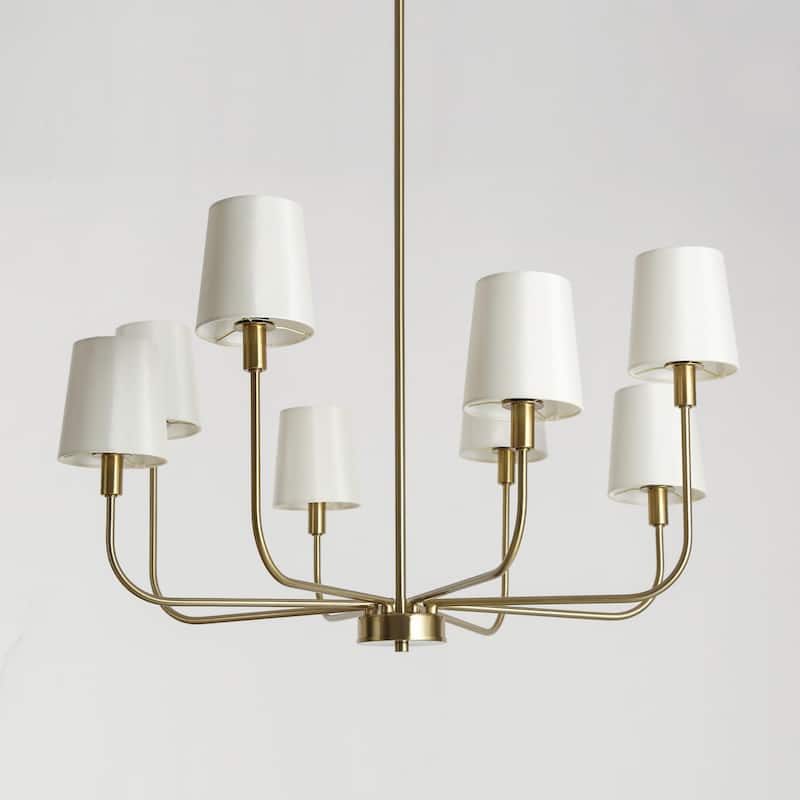 Modern Glam 8-Light Gold Chandelier French Metal Pendant Light with Fabric Shades - 31" D x 16.5" H