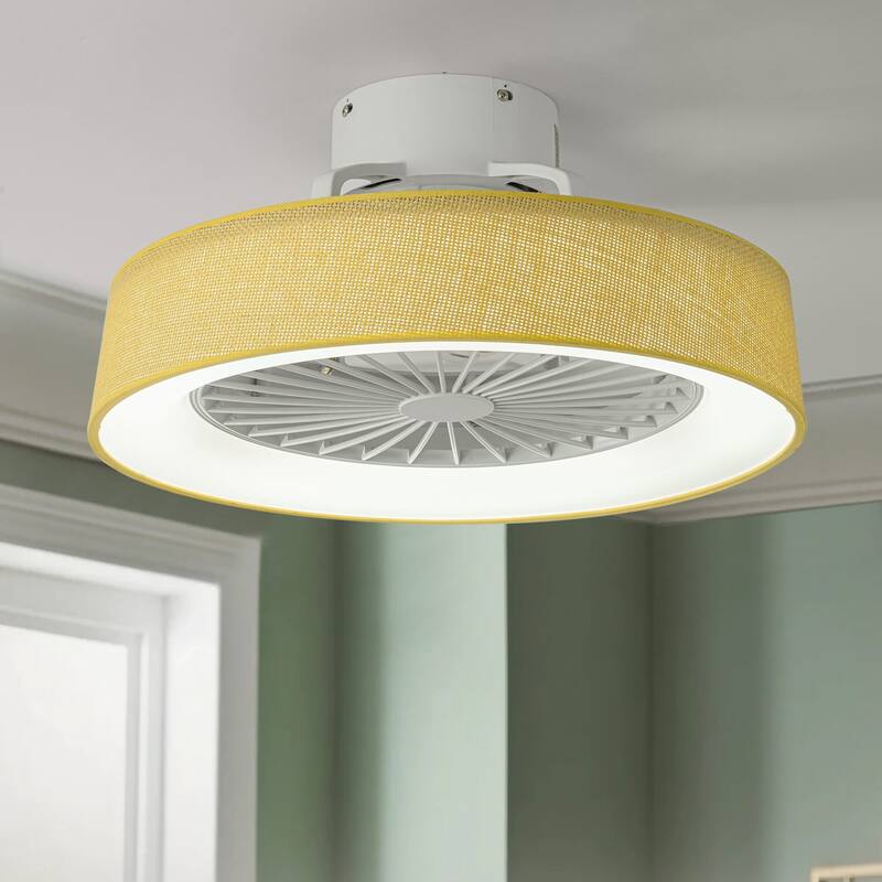 19 in. Rustic Wheel Round Fabric/ Woven Rope Fandelier 7-blade Cylinder Integrated LED Ceiling Fan with Remote Control