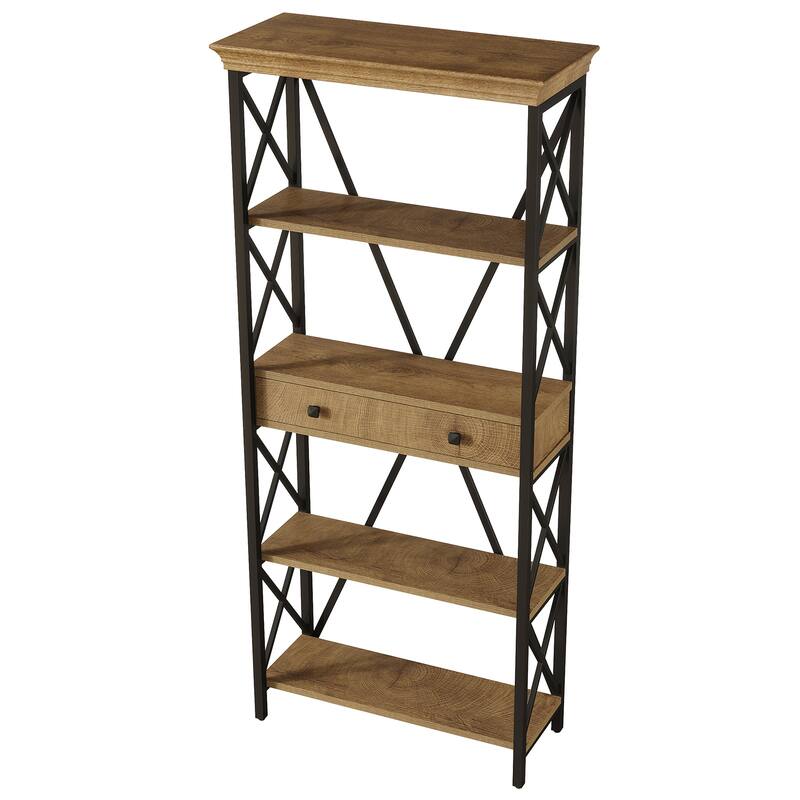 70.9" Wood Bookshelf with Drawers, Open Storage Shelf Bookcase, Living Room Office Bedroom Display Accent Shelf