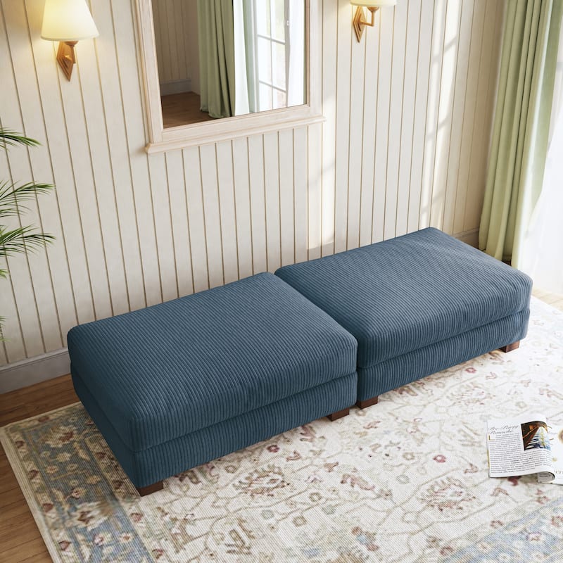 Set of 2 Upholstered Velvet Corduroy Ottoman